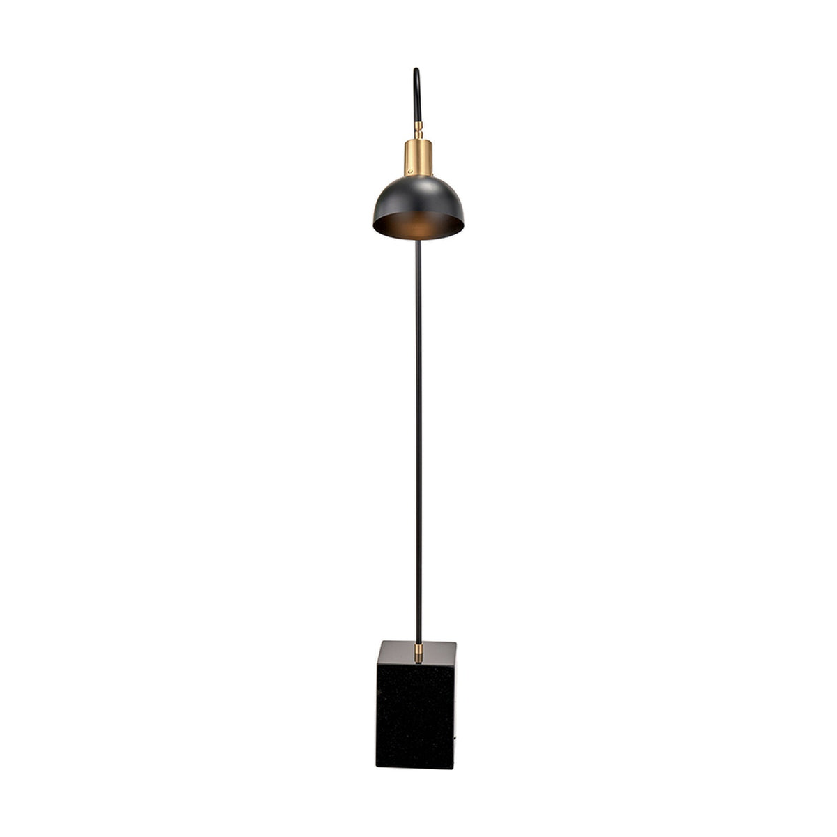 Mayfair Matt Black Domed Task Floor Lamp, 141cm, with slim black stem, brass fitting, domed metal shade, and square black marble base on a white background.