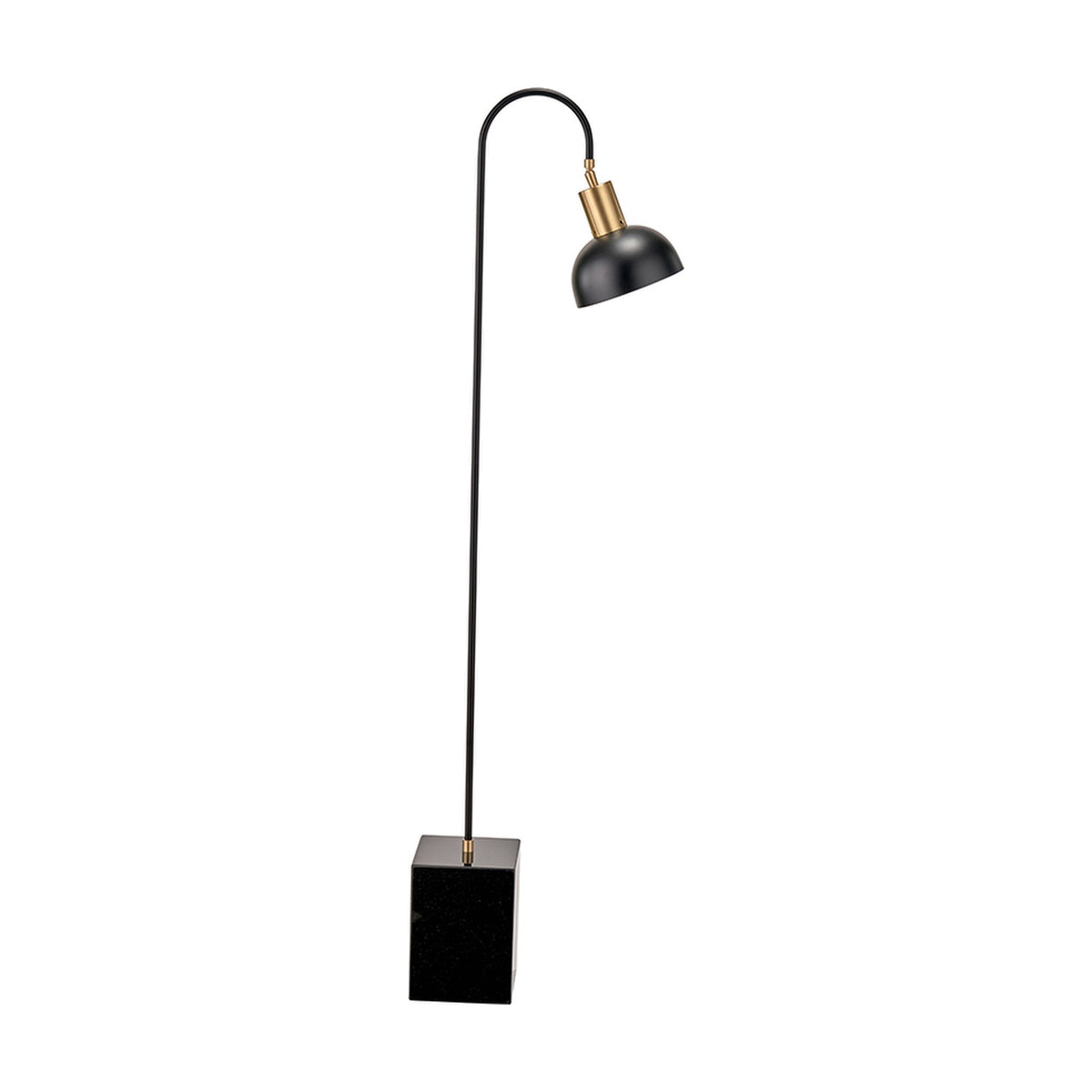 Mayfair Matt Black Domed Task Floor Lamp, 141cm, with curved stem, brass-accented gooseneck head, dome shade, and square marble base on a white background.