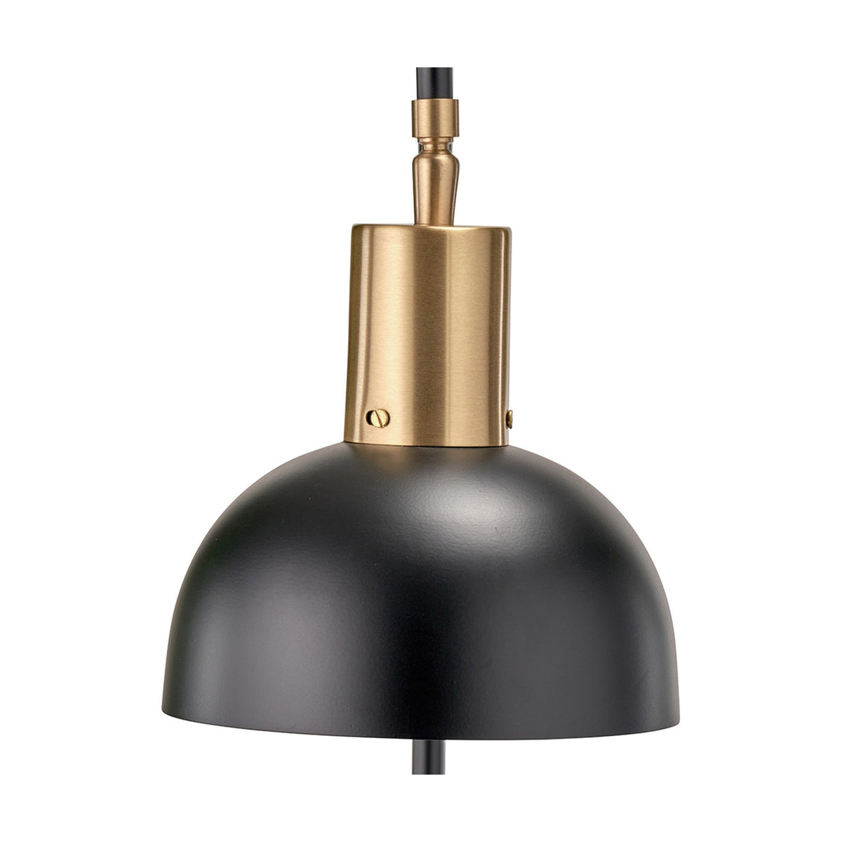 Mayfair Matt Black Domed Task Floor Lamp with brushed brass fitting and rounded dome shade, shown close-up on a plain white background.