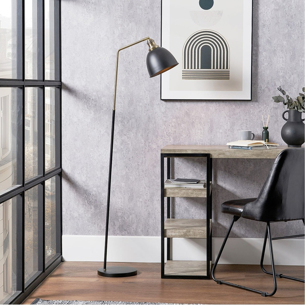 Augusto Black & Gold Task Floor Lamp - 170cm