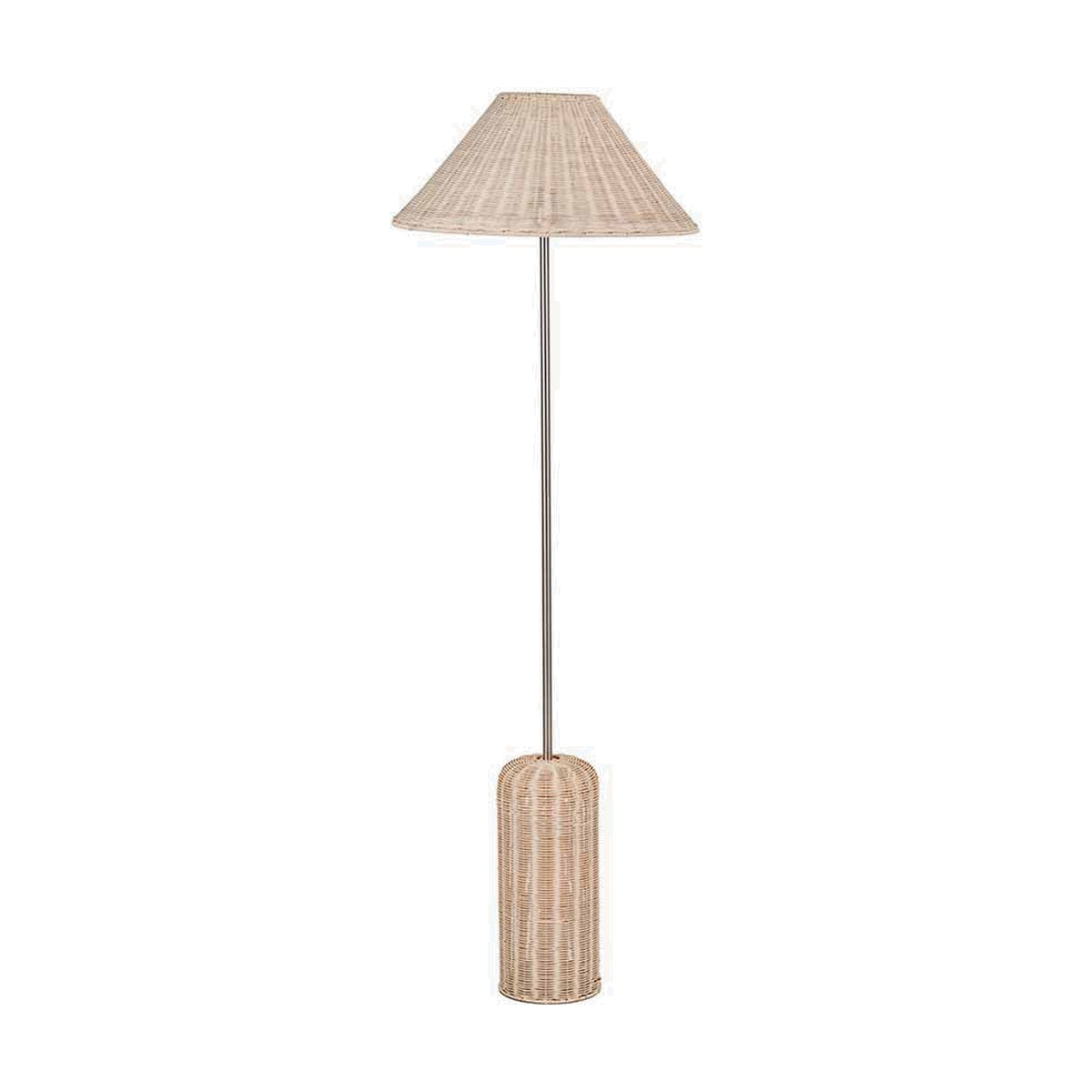 Hali Rattan Base & Shade Floor Lamp, 152cm, with a tapered rattan shade, slim metal stem, and cylindrical rattan base, shown on a plain white background.