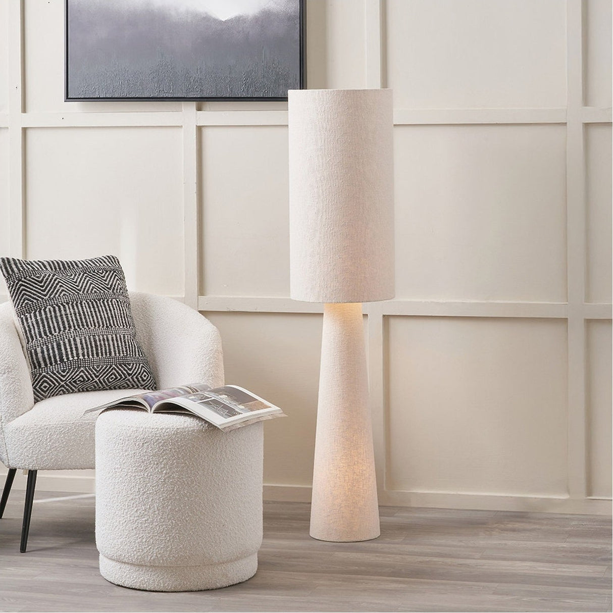 Mirissa White Slubby Handloom Fabric Floor Lamp - 129cm