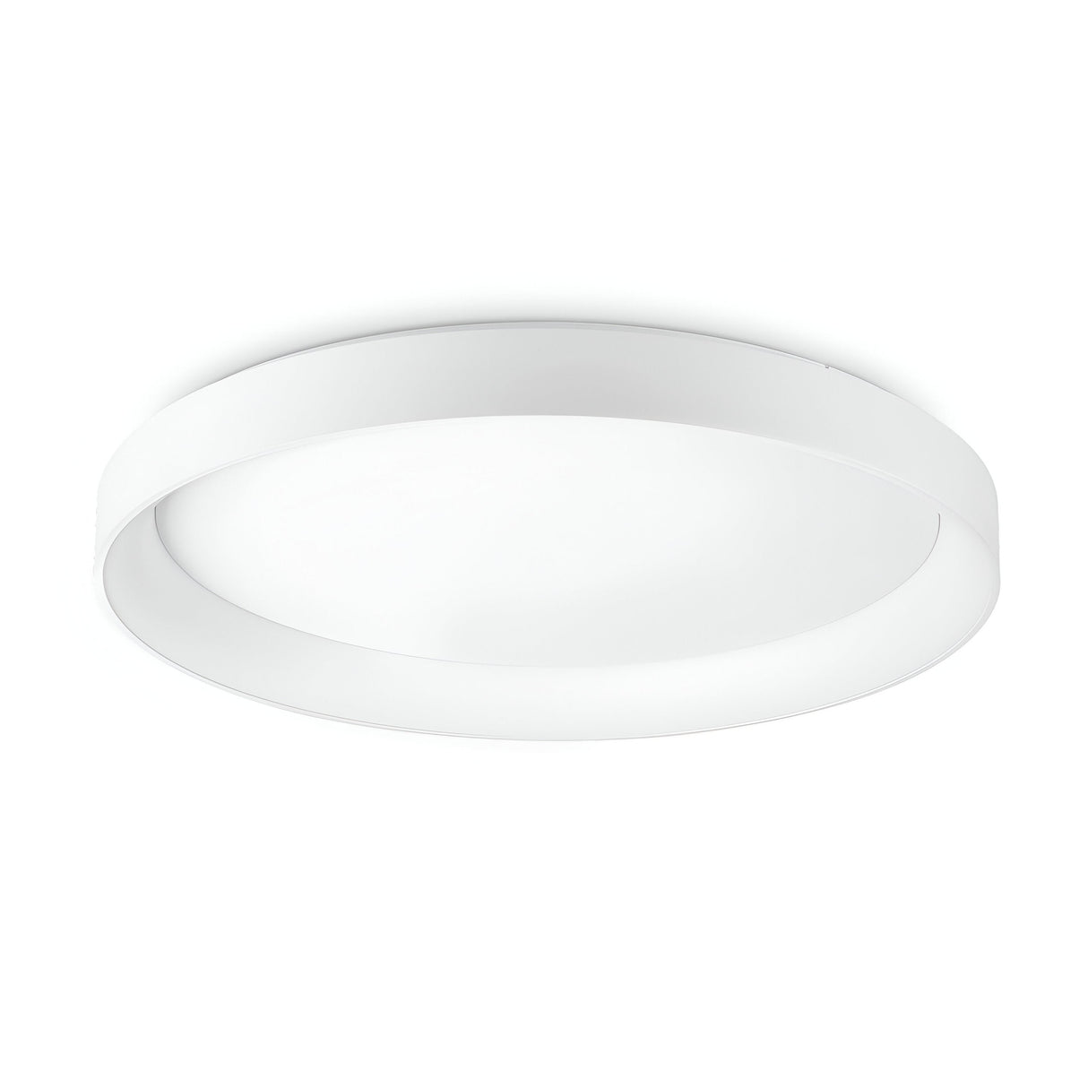 The Fluxis LED Flush Ceiling Light in white, measuring 100cm, features a sleek, minimalist design that elevates any modern interior. Its energy-efficient lighting perfectly blends style and functionality against a plain backdrop.