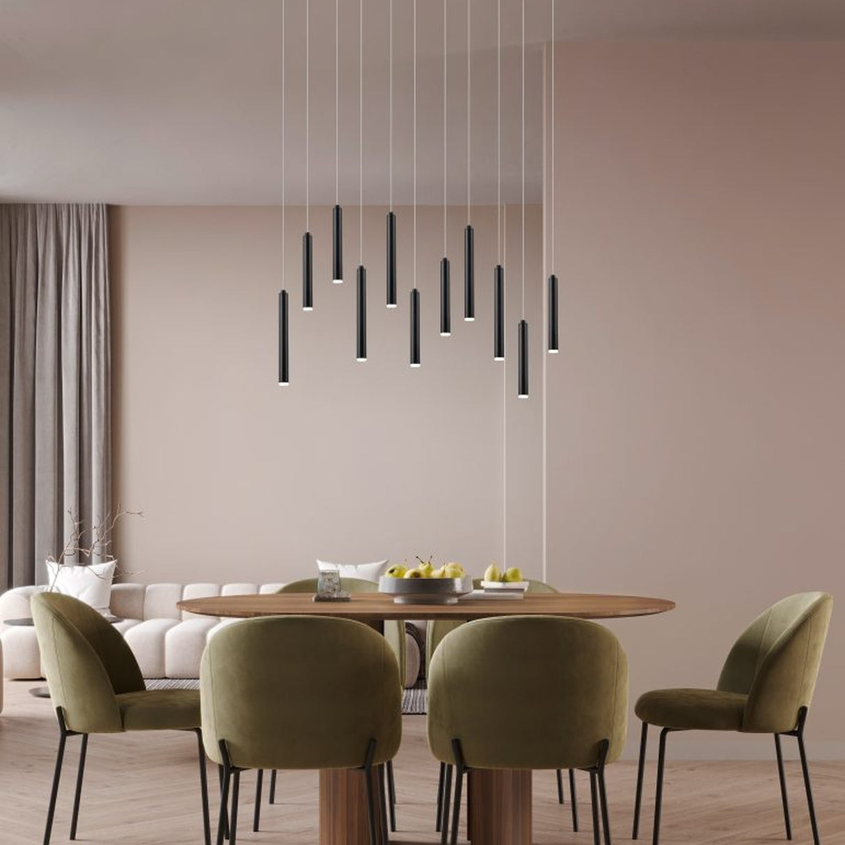 Tubular 11 Light LED Linear Chandelier – Matt Black