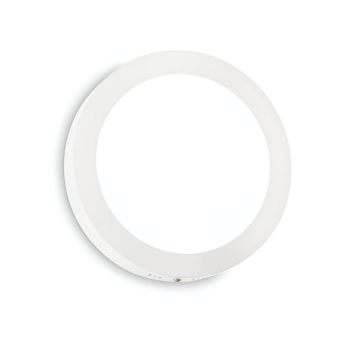 The Zephyrus Round LED Ceiling & Wall Light 36W 4000K - White, 40cm boasts a sleek, minimalist design and provides energy-efficient illumination on a plain white backdrop.