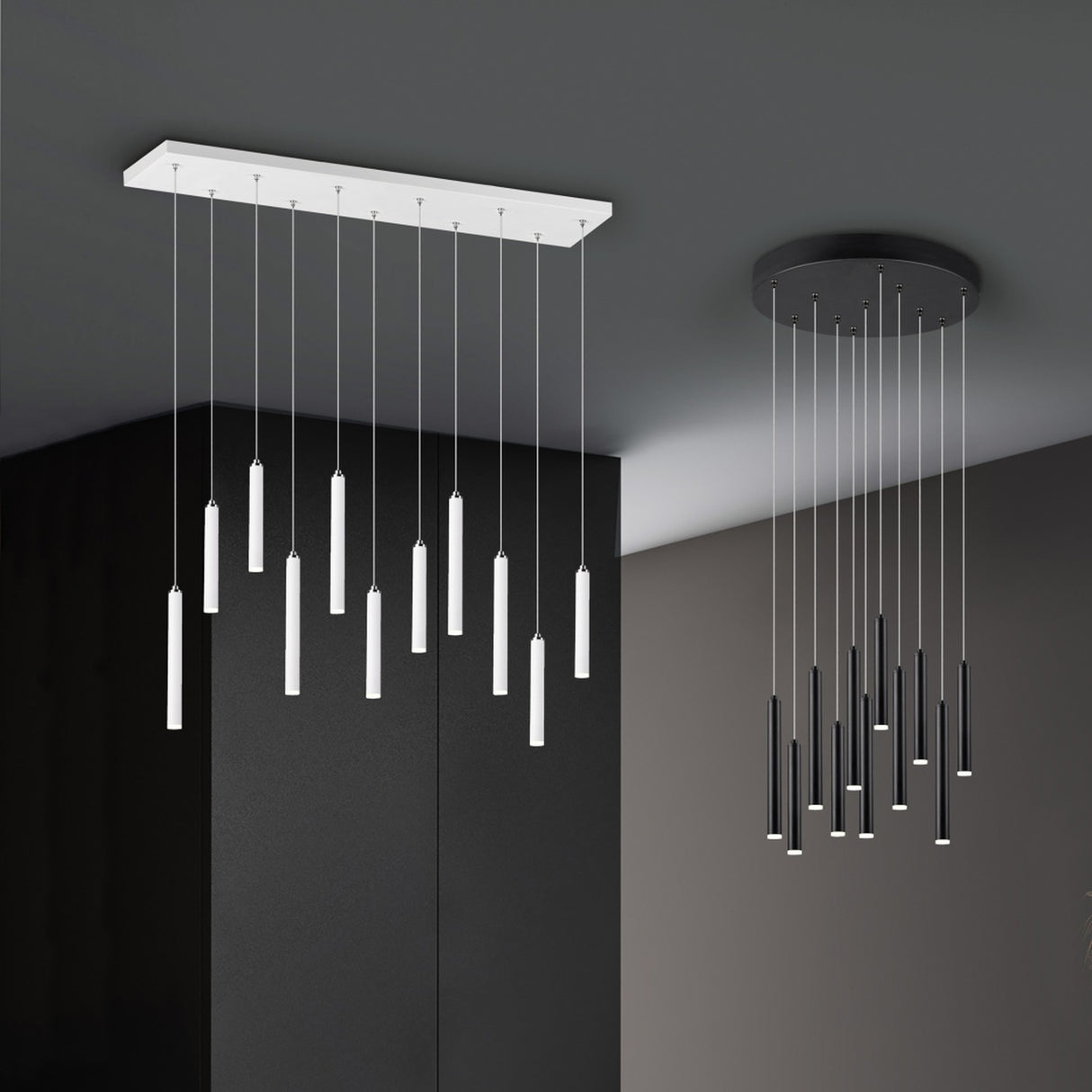 Tubular 11 Light LED Chandelier – Matt Black