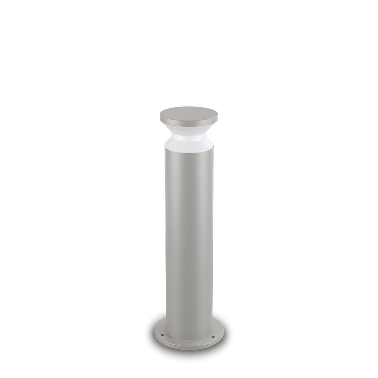Introducing the Radiantix Outdoor Bollard Light in Grey, standing at 60cm tall and expertly crafted from turned aluminium. This sleek, cylindrical light boasts a rounded cap with a glowing section near the top, making it the ideal choice for elegantly illuminating garden pathways.