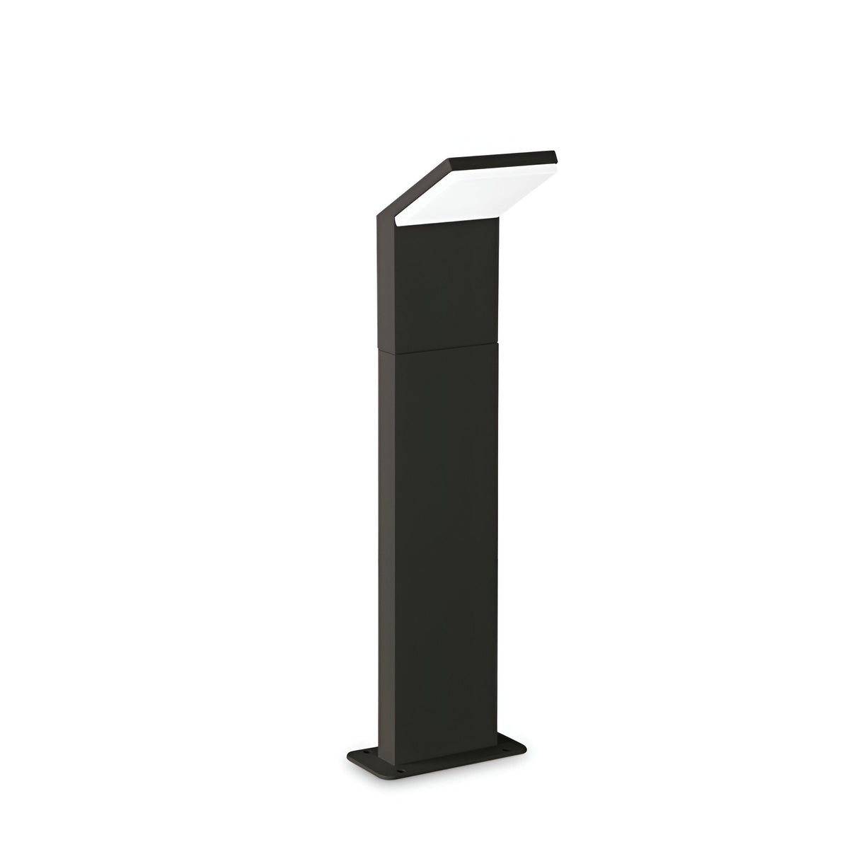 The Brillix Outdoor LED Bollard Light in Black, measuring 50cm and emitting a warm 3000K glow, boasts a modern design with an angled top and rectangular base. It provides energy-efficient lighting for pathways while its minimalistic style ensures it complements any outdoor setting effortlessly.