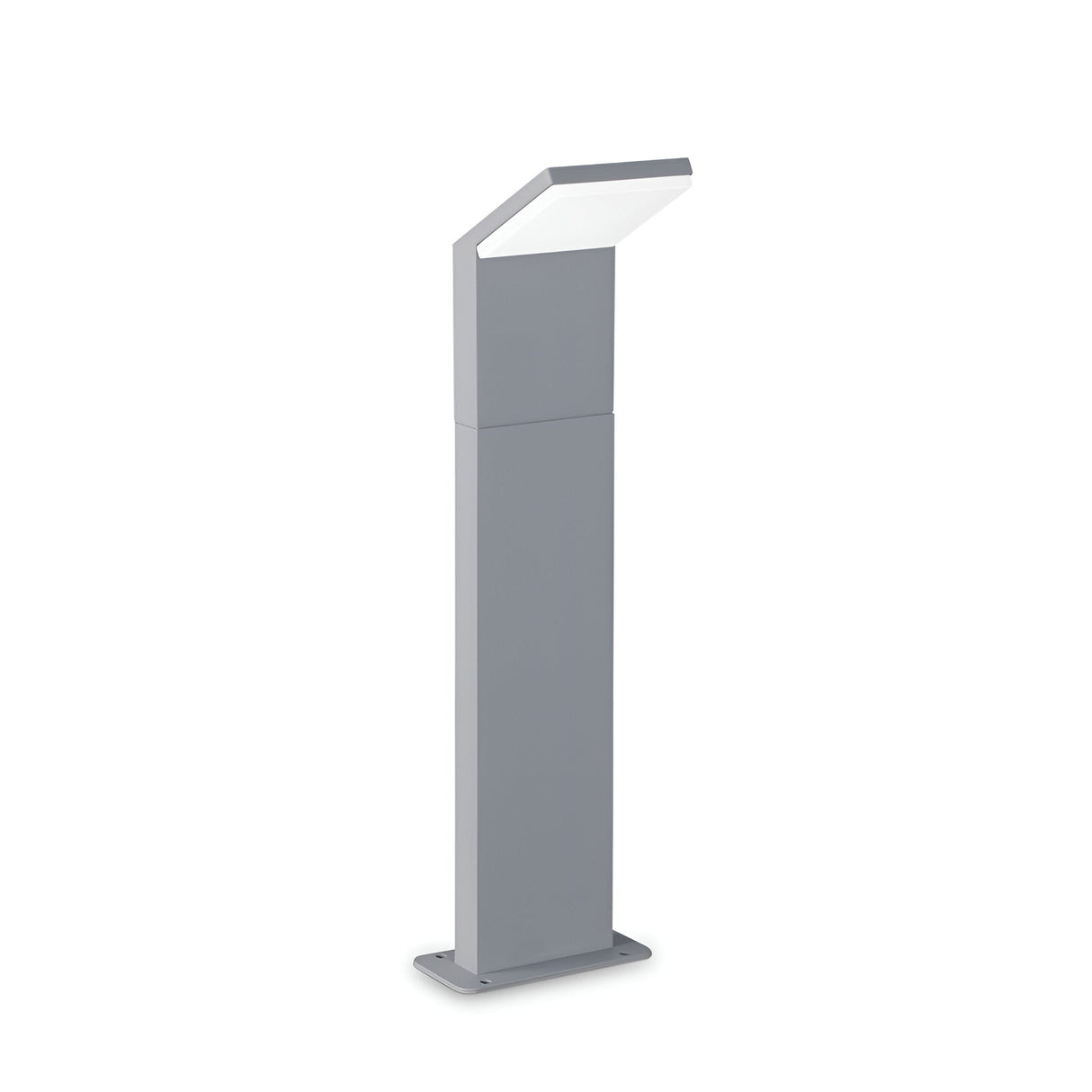 The Brillix Outdoor LED Bollard Light features a sleek, modern design with a rectangular base and angled top. This grey, minimalist fixture boasts an IP54 rating, ensuring durability while providing energy-efficient lighting for walkways and gardens at 4000K in color temperature.