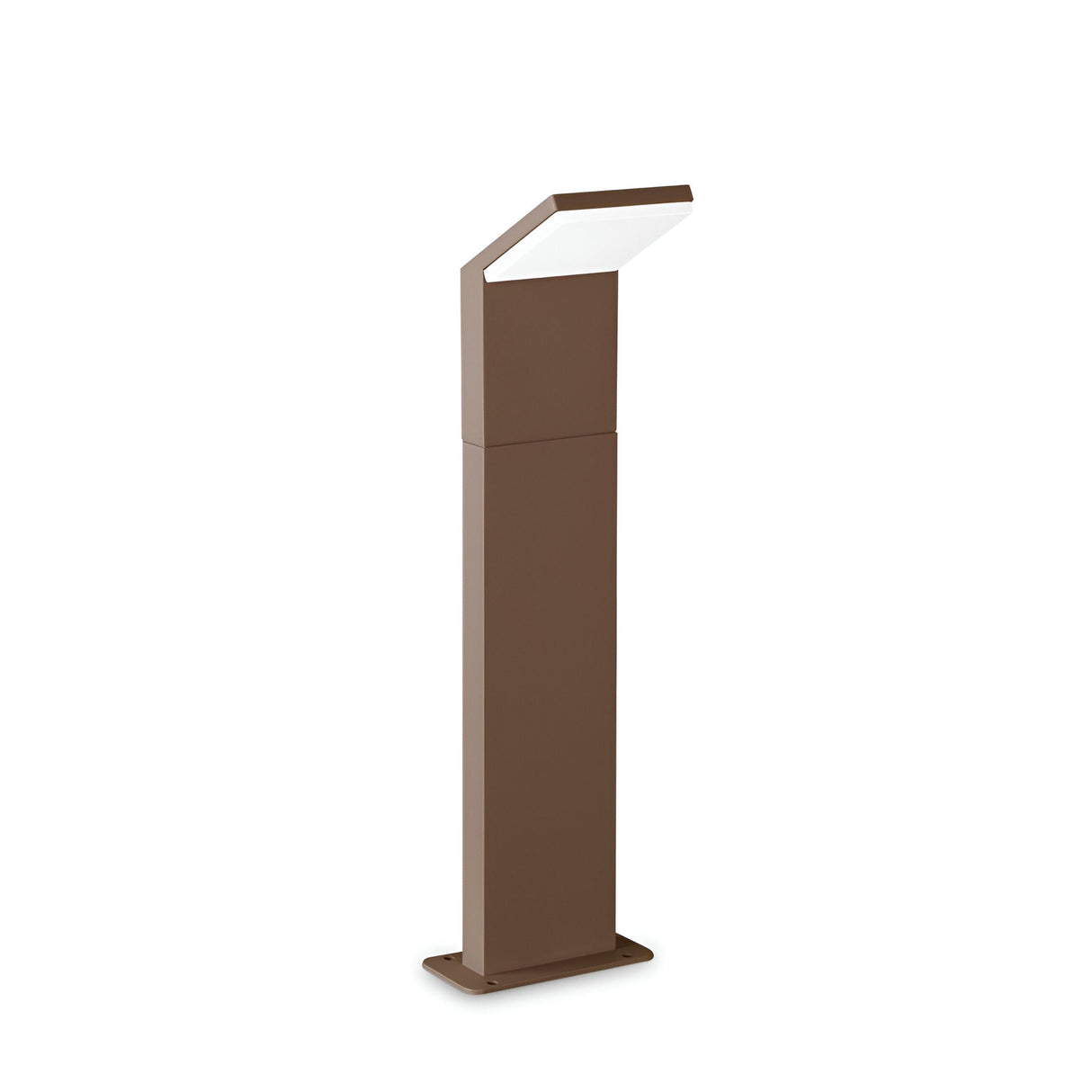 Introducing the Brillix Outdoor LED Bollard Light, a modern brown lamp post with a rectangular base and angled top. It features an energy-efficient white light panel at 4000K and offers durable construction. Its sleek and minimalist design makes it perfect for contemporary outdoor settings. The bollard measures 50cm in height, making it an ideal choice for illuminating your outdoor spaces.