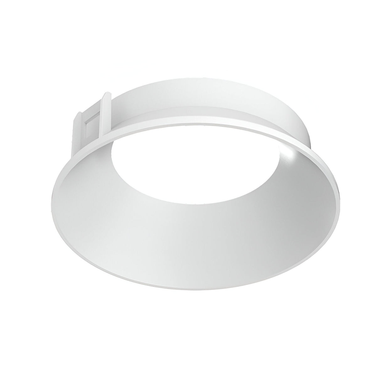 The Glistenis Reflector Round Frame 94mm in white boasts a smooth, minimalist design with a circular frame and clean, unobtrusive rim. It integrates seamlessly into ceilings for a modern downlighting solution, offering an elegant lighting effect.
