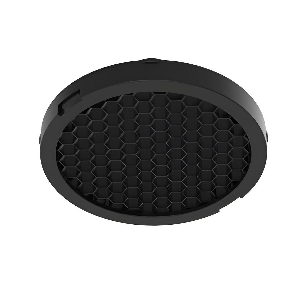 The Glistenis Large Downlight Honeycomb in black is a round lens cover featuring a hexagonal pattern designed to control light spill and glare reduction, making it ideal for photography or modern downlight fixtures.