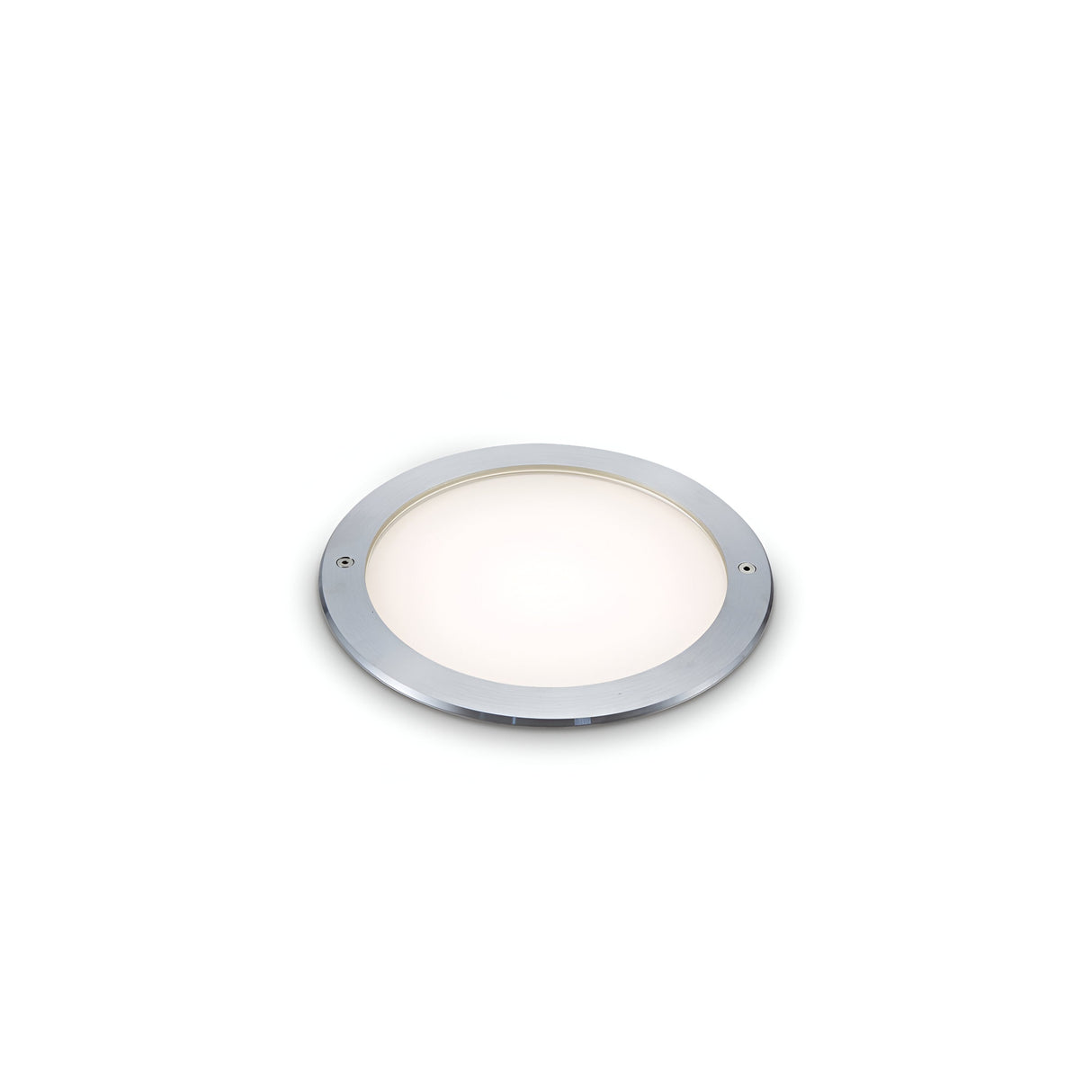 A round recessed ceiling light featuring a silver metallic rim and a frosted glass cover, similar to the Zephyra LED Round Recessed Ground Light - 6W, 3000K, Silver, set against a white background.