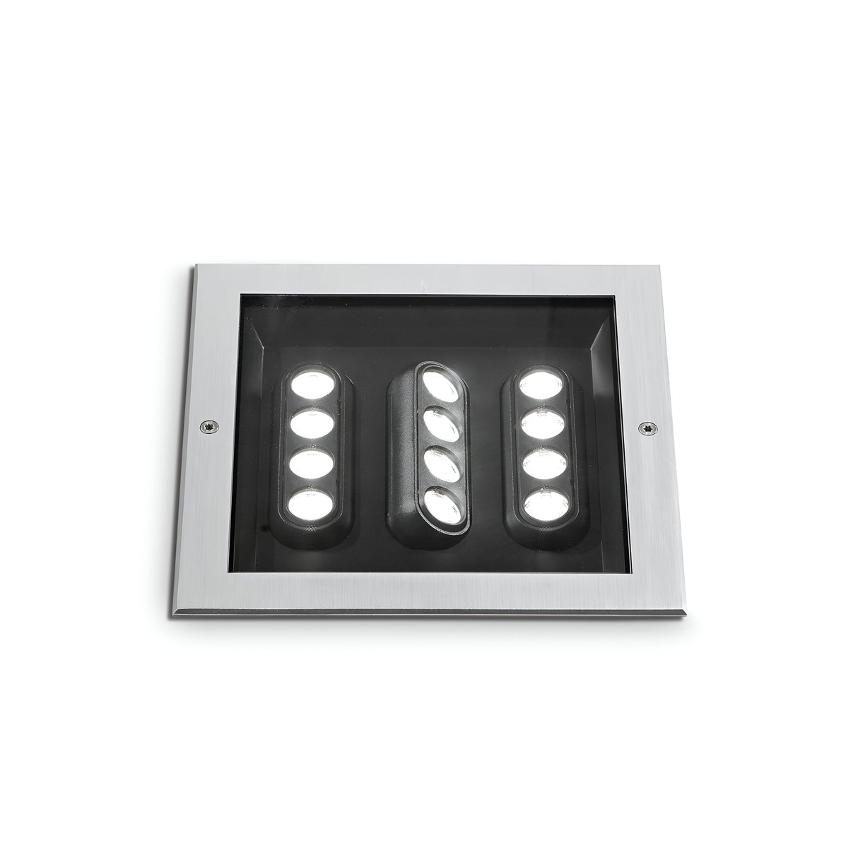 The Zephyra Outdoor LED Square Recessed Ground Light features a sleek grey design and emits bright white light with a power of 20W at 3000K. With its IP67 rating, it is suitable for outdoor use, offering a modern aesthetic.
