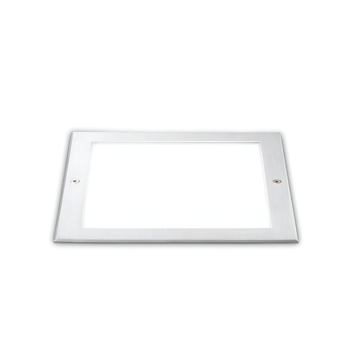The Zephyra LED Square Recessed Ground Light - 21W, 3000K, Silver is set against a plain white background. This square recessed ground light is ideal for outdoor lighting, showcasing a bright illuminated center and boasting an IP67 rating for durability.