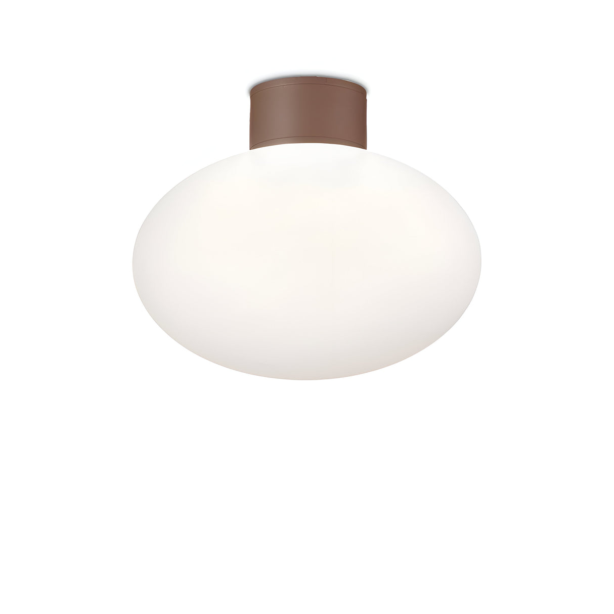 The Photonix Ceiling Light - Brown showcases a contemporary design with its cylindrical base and large, round white globe shade. Its minimalist aesthetic and modular structure offer a sleek and elegant look against a simple backdrop.