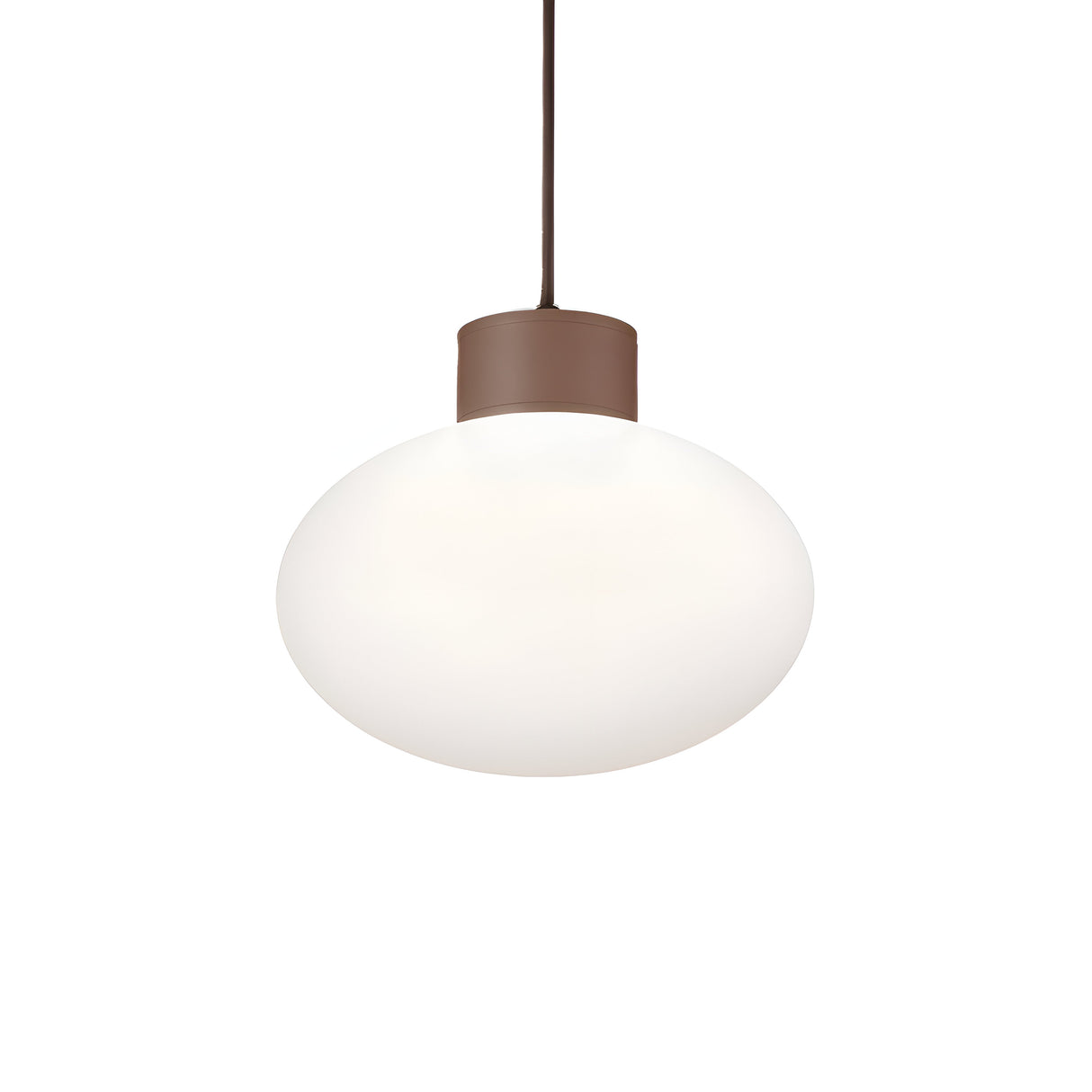 The Photonix Light Pendant - Brown is a contemporary lighting solution with a modern brown pendant light and a round white globe-shaped shade. It is elegantly suspended by a thin cord, offering minimalist charm with its dark brown ceiling fixture.