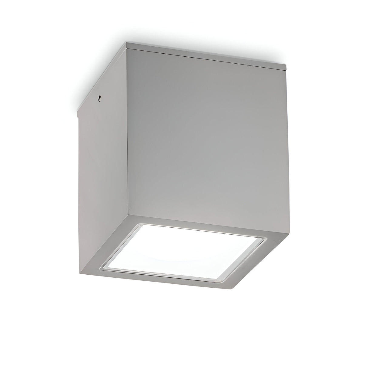 The Helixis Outdoor Small Downlight - Grey is a square ceiling light fixture made from powder-coated aluminum with a frosted glass bottom, designed for indoor use. This modern fixture showcases clean lines and a minimalist style, providing both elegance and durability for spaces where an IP54 rating is essential.