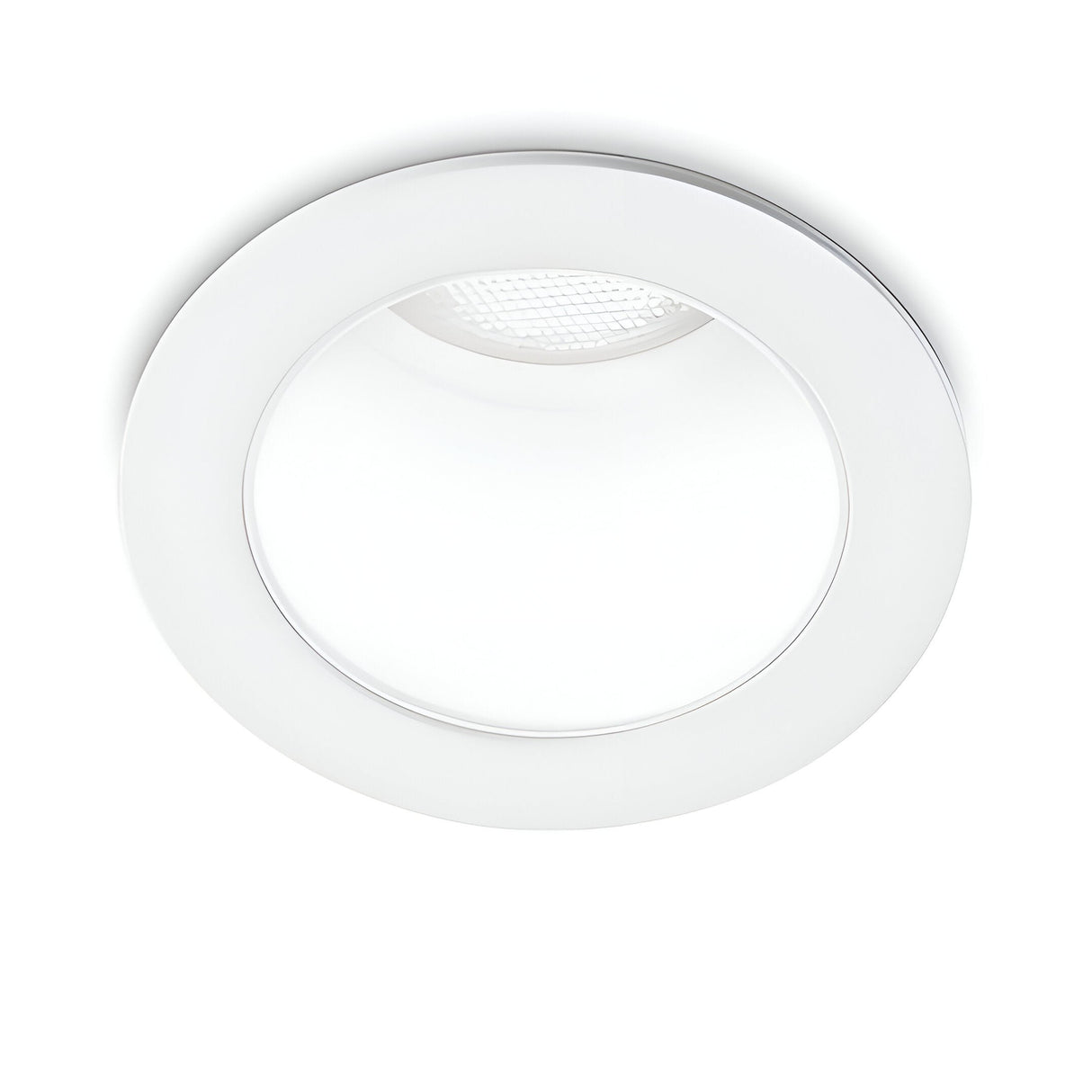A detailed view of the Clarion LED Recessed Downlight - 8W, showcasing its modern, round design with a white frame embedded in the ceiling. This fixture exemplifies simplicity and elegance, fitting perfectly into contemporary interiors while delivering energy efficiency with a CRI90 and 3000K lighting profile.