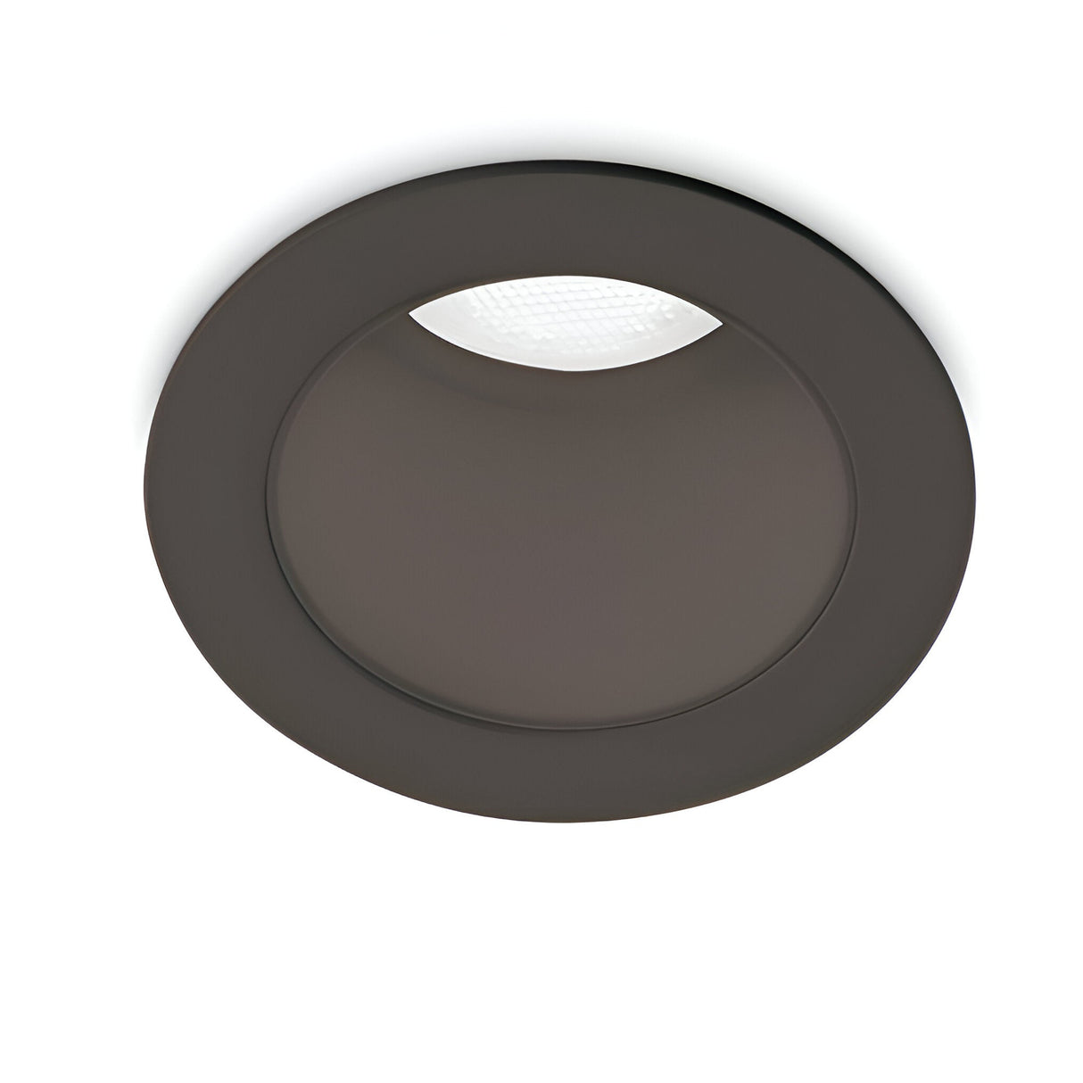 Introducing the Clarion LED Recessed Downlight, a round fixture featuring a black trim and a white, textured interior. This energy-efficient 5W lighting solution with CRI90 and 3000K color temperature is an elegant addition to any white ceiling, delivering modern minimalism and accurate color rendering.