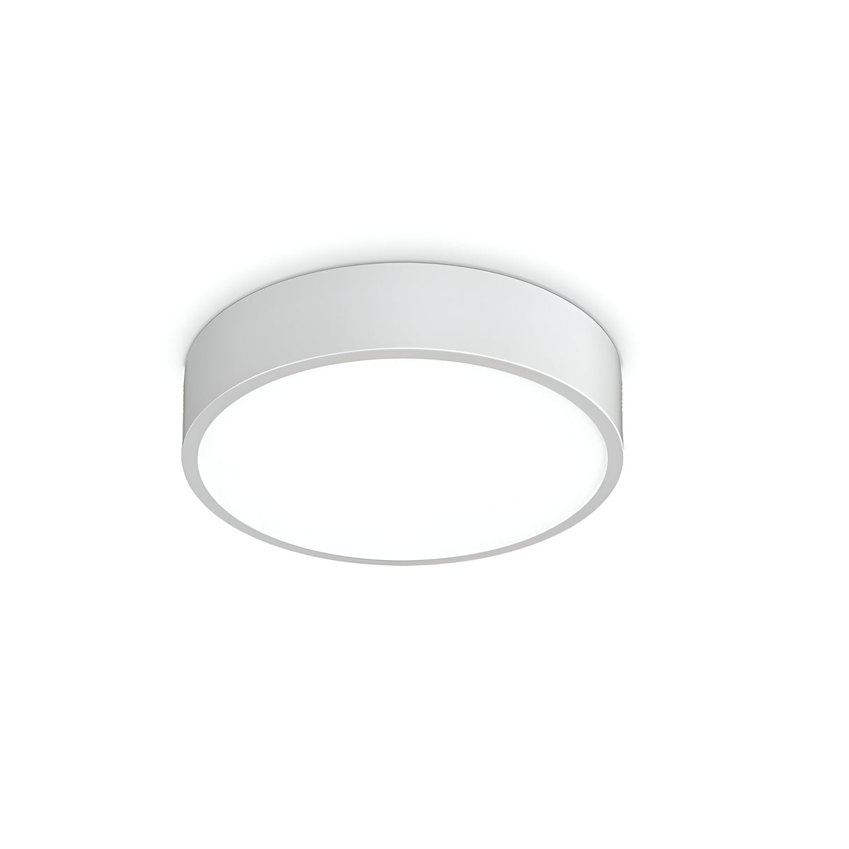 The Halcyra Outdoor LED Ceiling Light 13W 3000-4000K in white, with its circular design and flush mount against a plain white ceiling, uses energy-efficient LED technology to emit a soft, even glow, offering a minimalist and clean appearance.