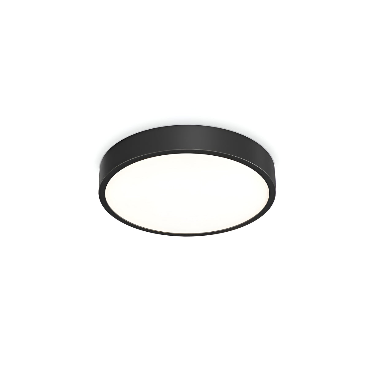 The Halcyra Outdoor LED Ceiling Light 26W 3000-4000K - Black, 40cm, is a modern lighting fixture featuring a sleek black frame and a white diffuser. Its round, flush-mounted design provides a soft glow that seamlessly blends style and function.