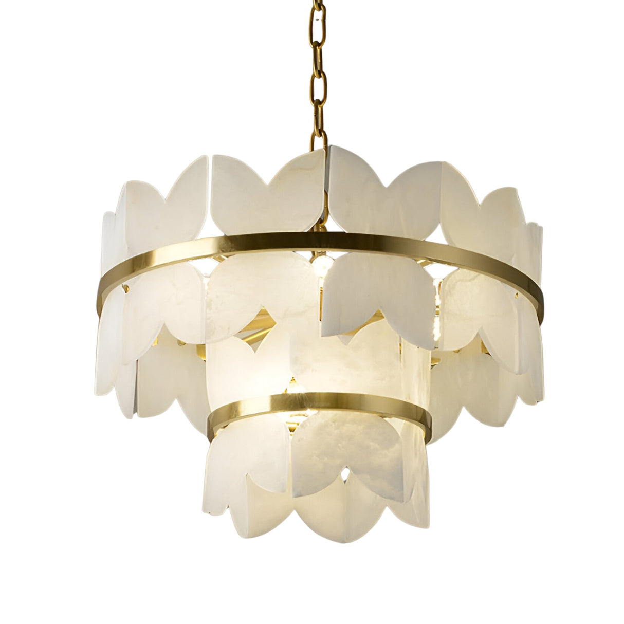 Petraia LED 2 Tier Floral Alabaster Chandelier – Brushed Brass & Soft White