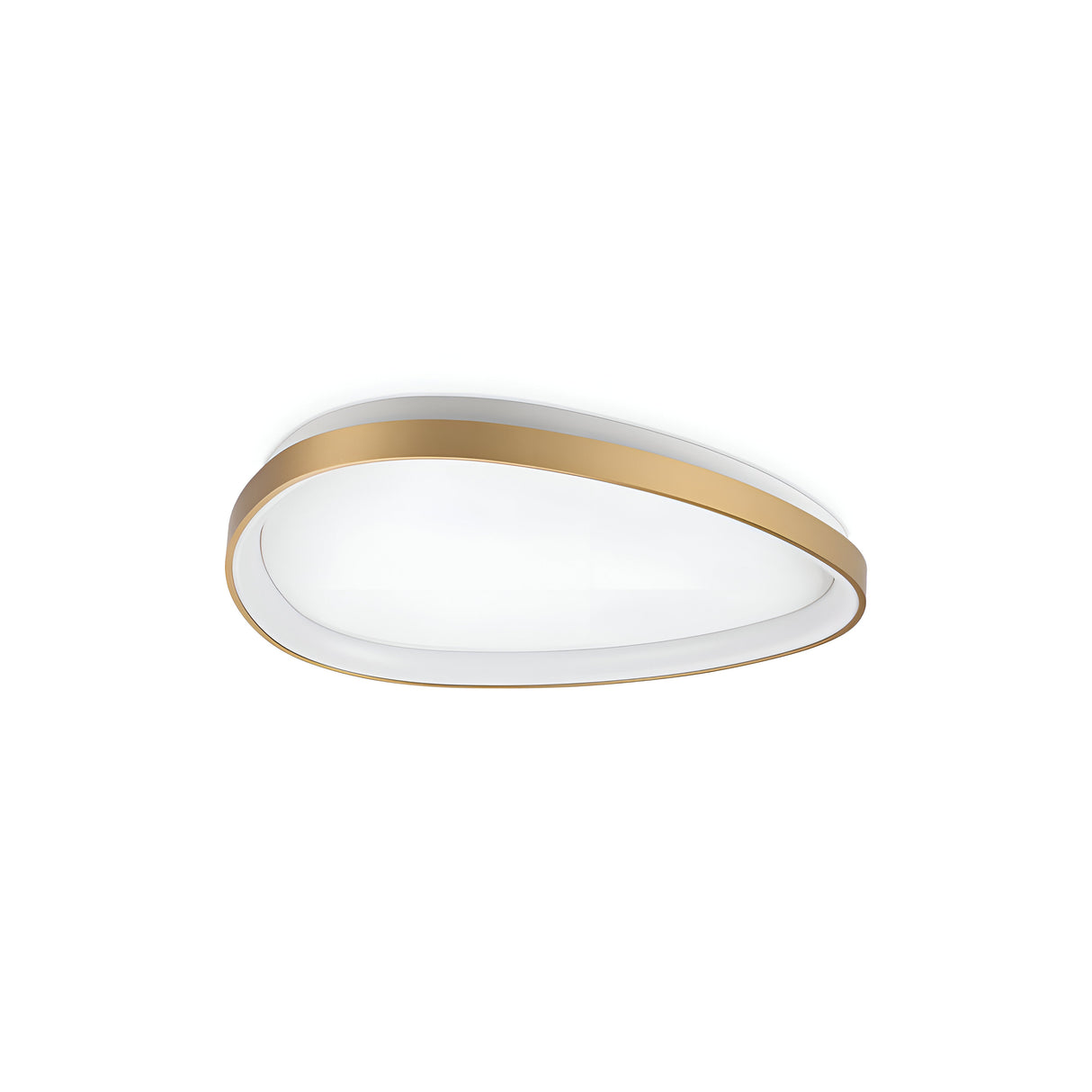 The Zephra LED Ceiling Light 42W 3000K - Brass, 61cm is a contemporary oval-shaped fixture that provides energy-efficient lighting, highlighted by a brass-toned metal frame and a white diffused cover.