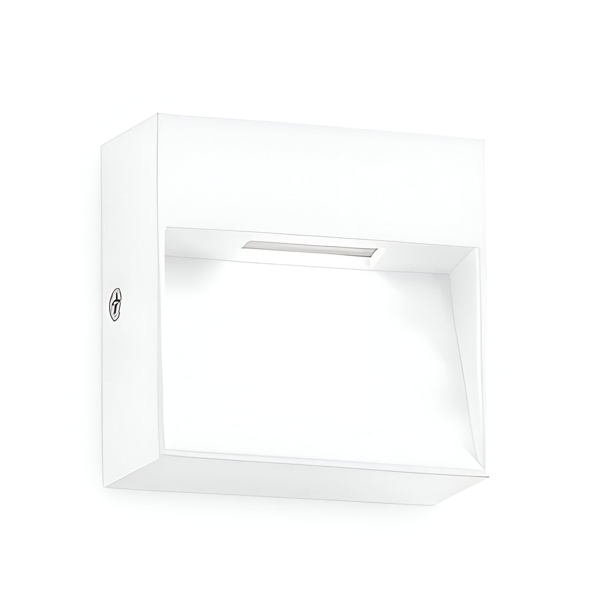 Introducing the Arctis Large LED Outdoor Wall Light, a contemporary fixture in white with a rectangular wall-mounted design. It includes an angled, recessed light source that casts a gentle glow. This eco-friendly piece adds a sleek, minimalist touch to any setting with its crisp white appearance.
