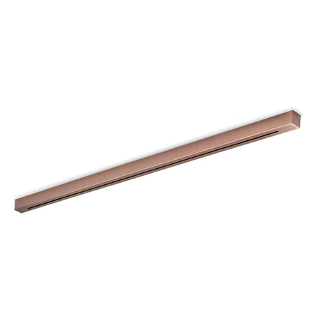 The Glacia Base Canopy 6 Light Rectangle in Copper is a sleek, rectangular metallic ceiling fixture with a minimalist design, elegantly suspended against a white background.