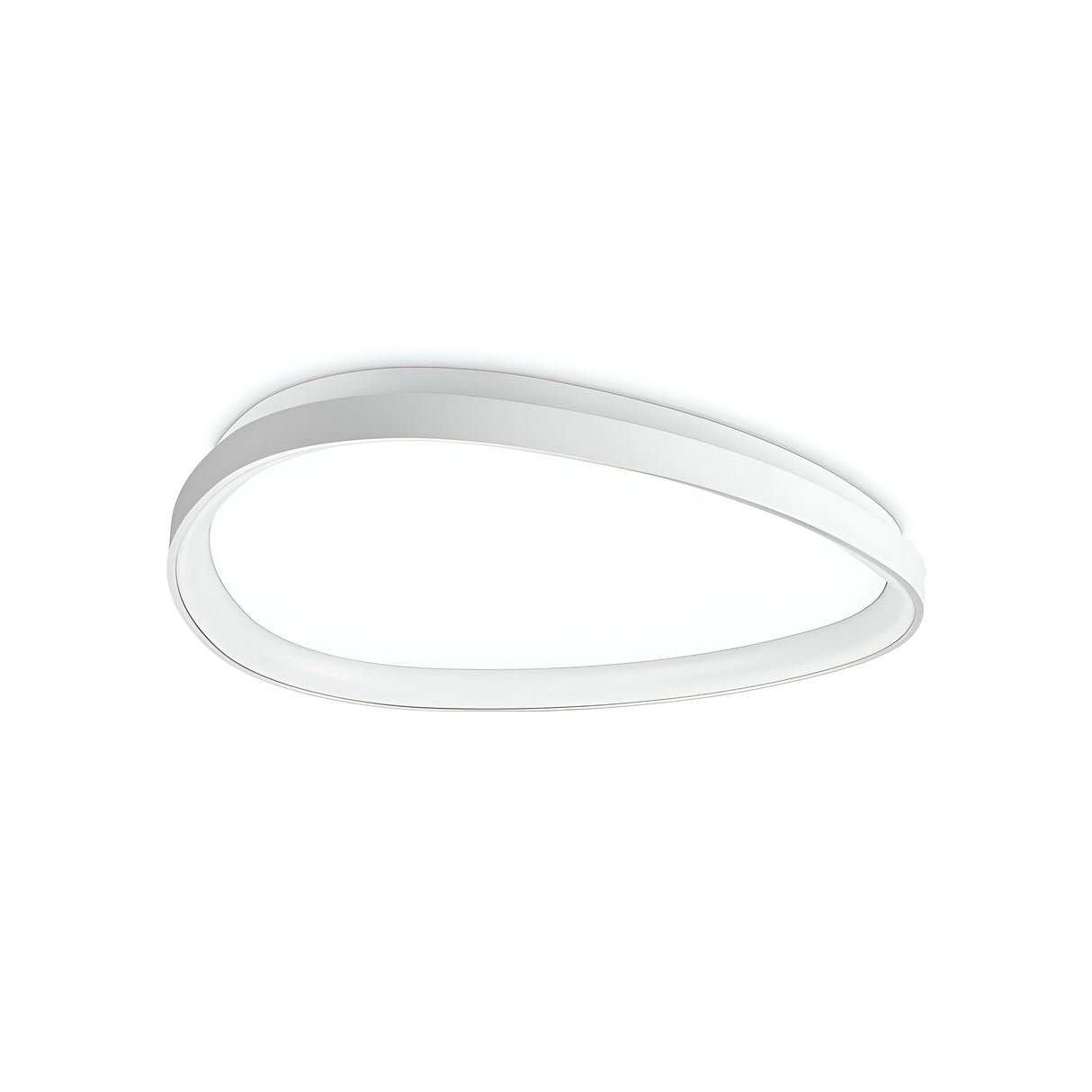 Introducing the Zephra Dimmable LED Ceiling Light, a 23W fixture in white with a modern, abstract curved oval design. This sleek and minimalist piece measures 61cm, featuring smooth lines and a thin profile that emphasizes energy efficiency, making it perfect for contemporary interior spaces.