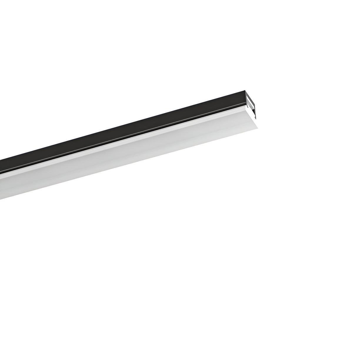 The Linear LED Surface-Mounted Track Light 6W 3000K in Black & White is elegantly suspended against a plain white background. Ideal for modern interiors, this sleek and contemporary design emphasizes simplicity with its dimmable lighting feature.