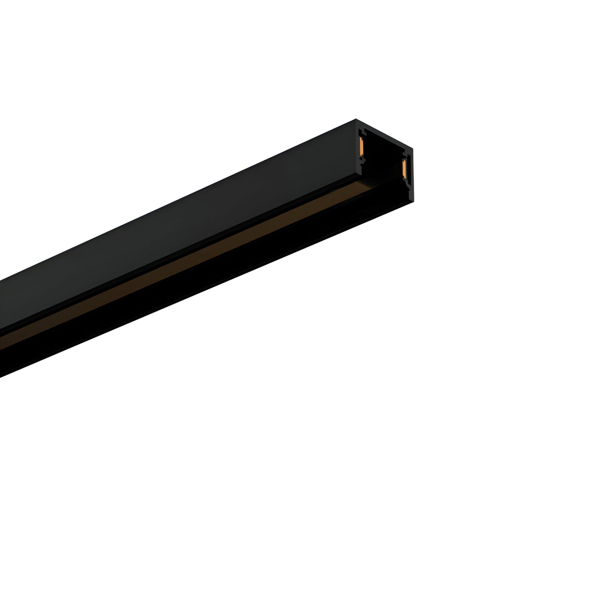 The Viora Magnetic Linear Surface/Recessed Track Light in black, measuring 2m, is mounted against a plain white background. The track light features a narrow groove for attaching light fixtures.