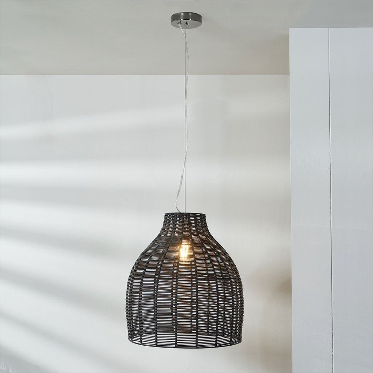 Caswell Black Rattan Cloche Non Elec Pendant Light - 37cm