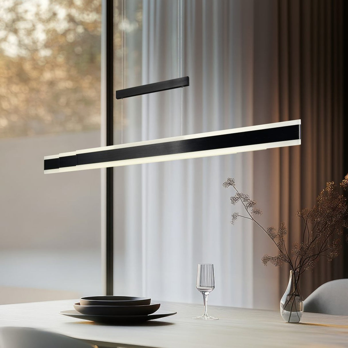 Arcola LED Up Down Linear 152cm Pendant – Matt Black