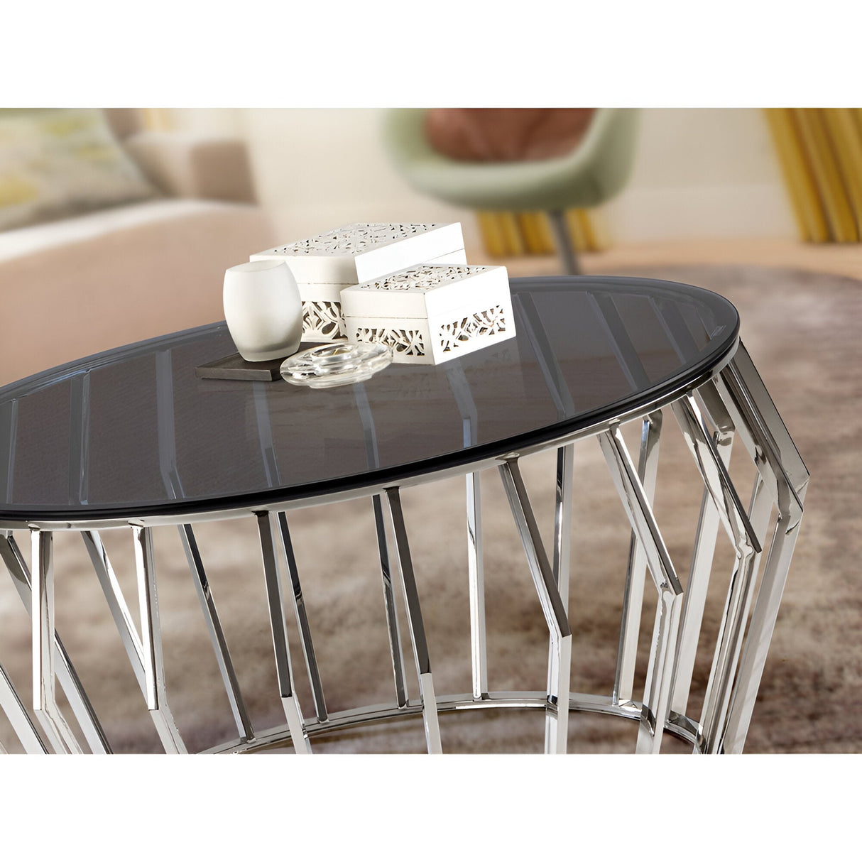 Ciros Large Stainless Steel & Glass Coffee Table - Smoked Black