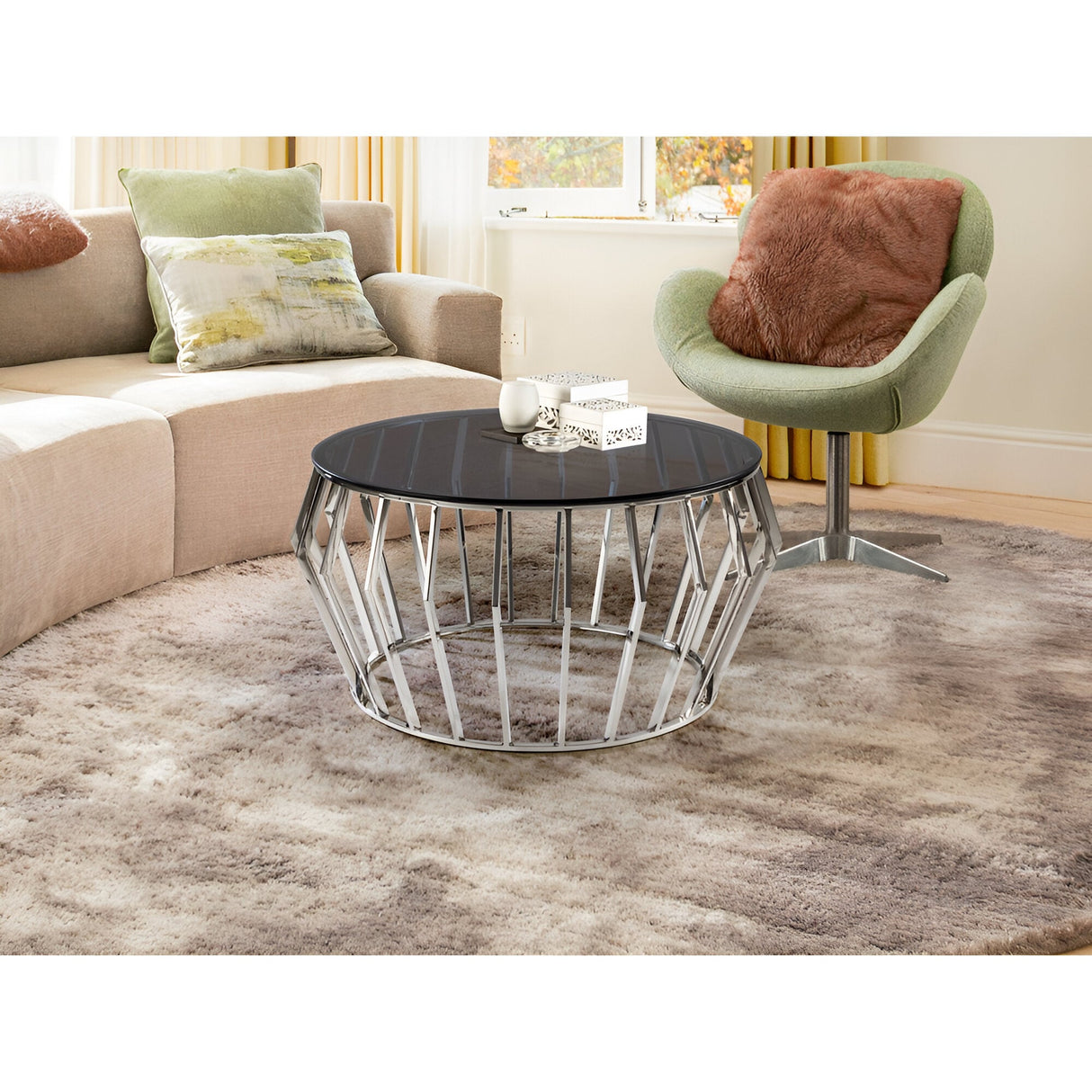 Ciros Large Stainless Steel & Glass Coffee Table - Smoked Black