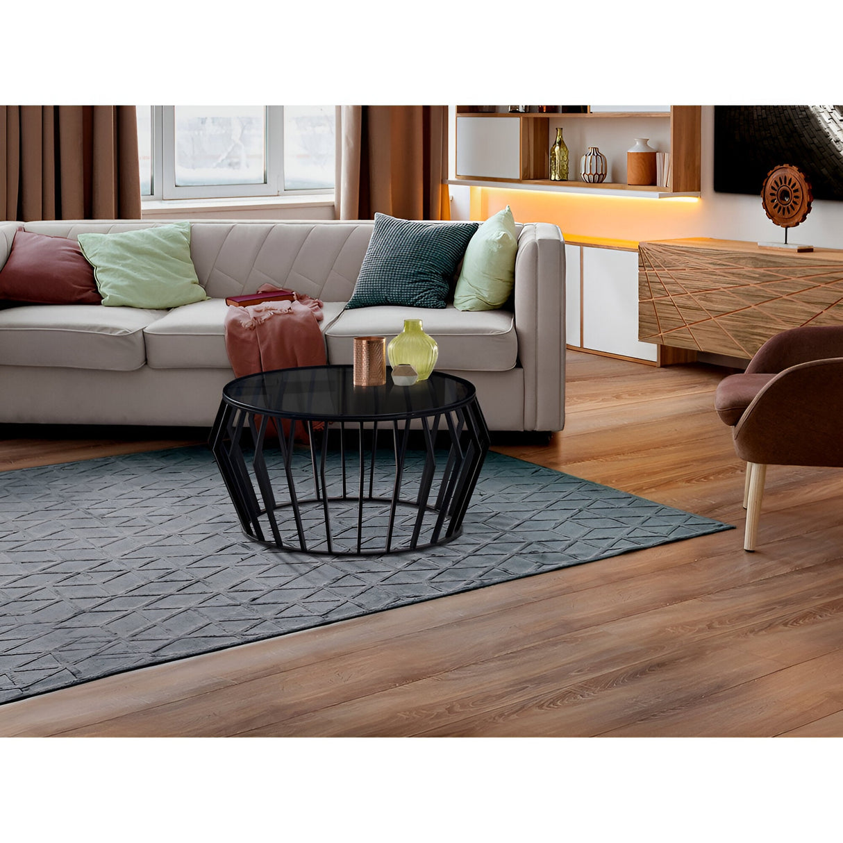 Ciros Large Stainless Steel & Glass Coffee Table - Matte Black