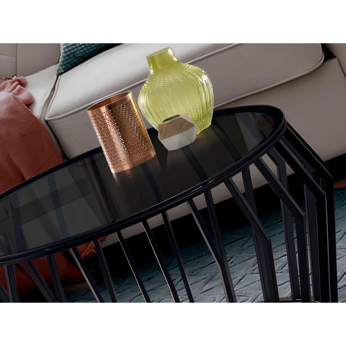 Ciros Large Stainless Steel & Glass Coffee Table - Matte Black