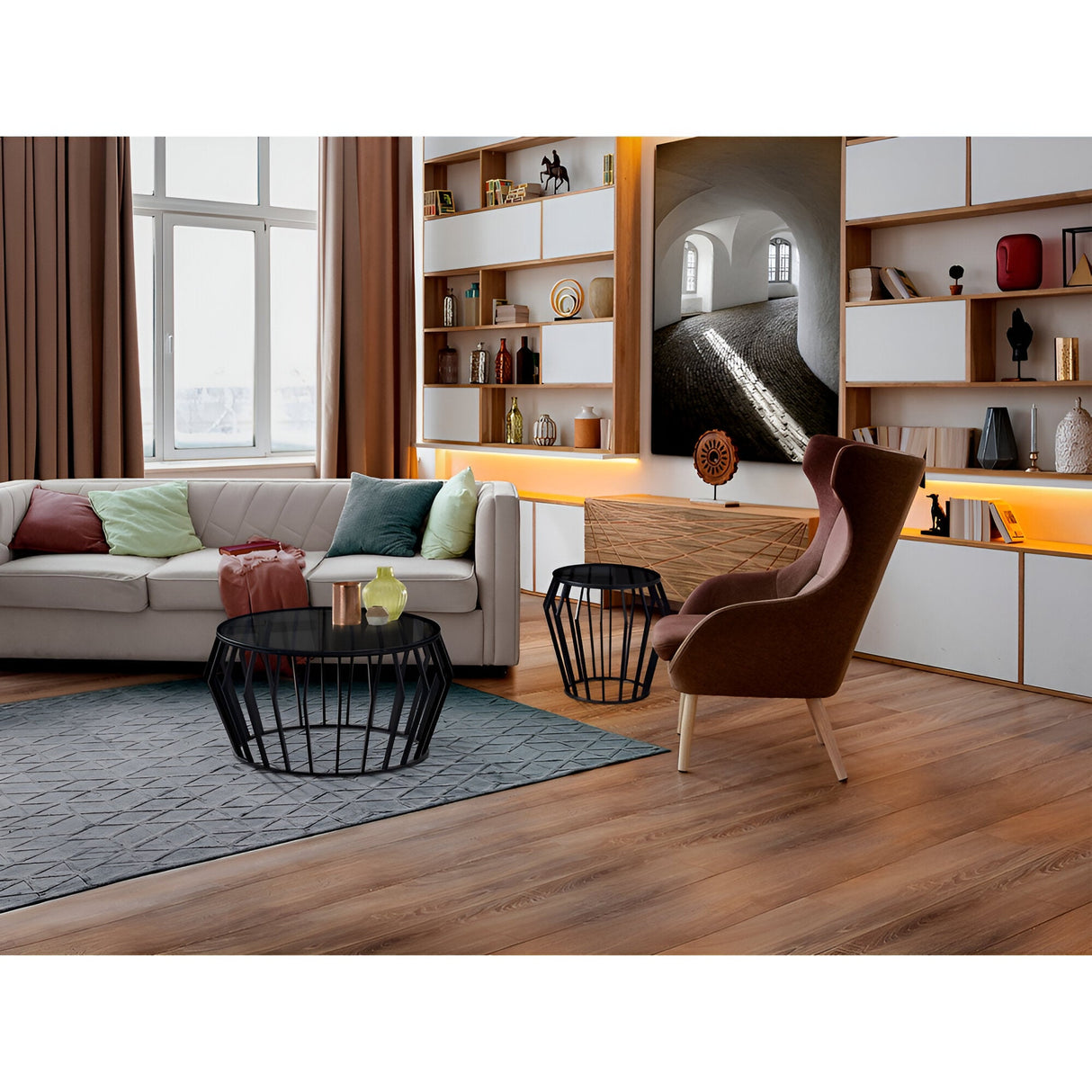 Ciros Large Stainless Steel & Glass Coffee Table - Matte Black