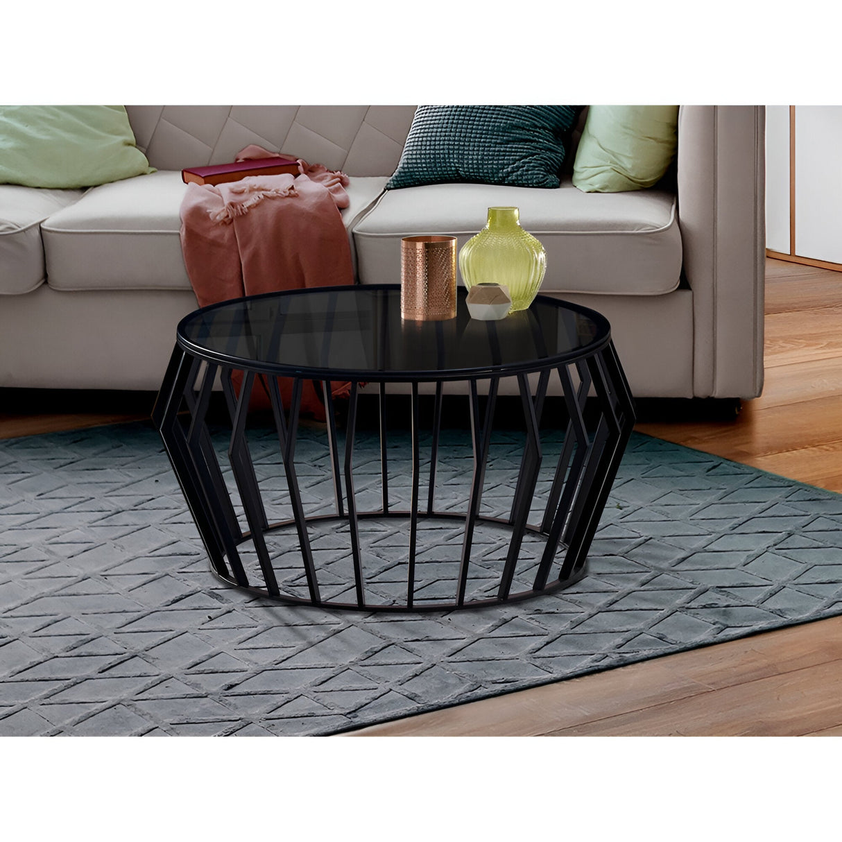 Ciros Large Stainless Steel & Glass Coffee Table - Matte Black