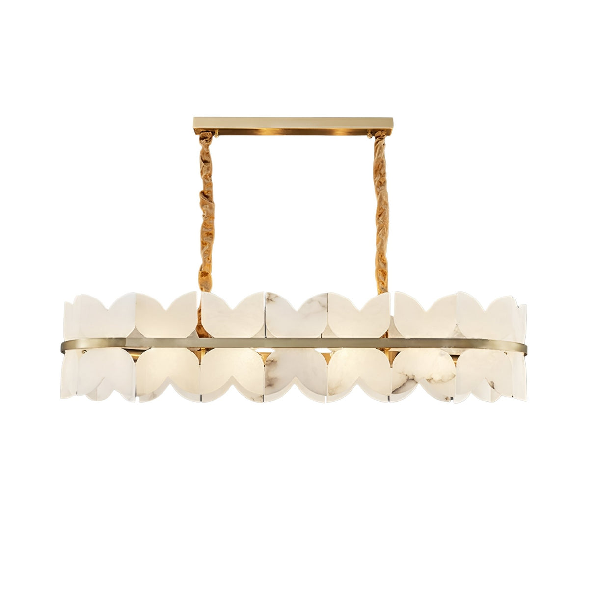 Petraia LED Linear Floral Alabaster Chandelier – Brushed Brass & Soft White