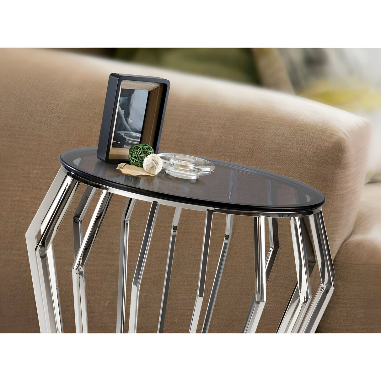 Ciros Small Stainless Steel & Glass Side Table - Smoked Black