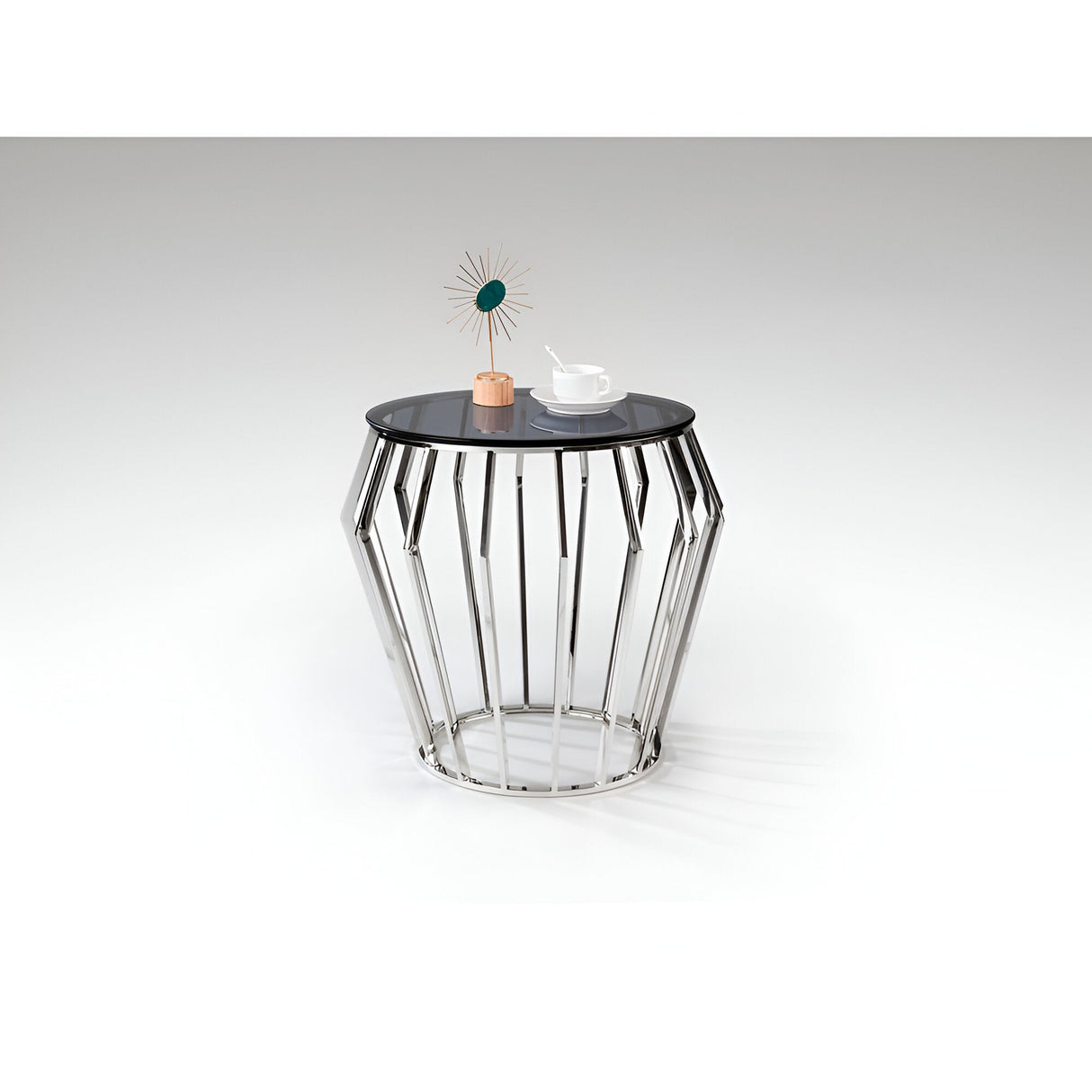 Ciros Small Stainless Steel & Glass Side Table - Smoked Black