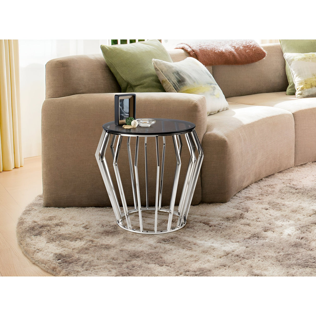 Ciros Small Stainless Steel & Glass Side Table - Smoked Black