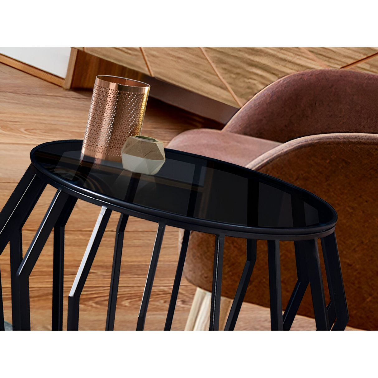 Ciros Small Stainless Steel & Glass Side Table - Matte Black