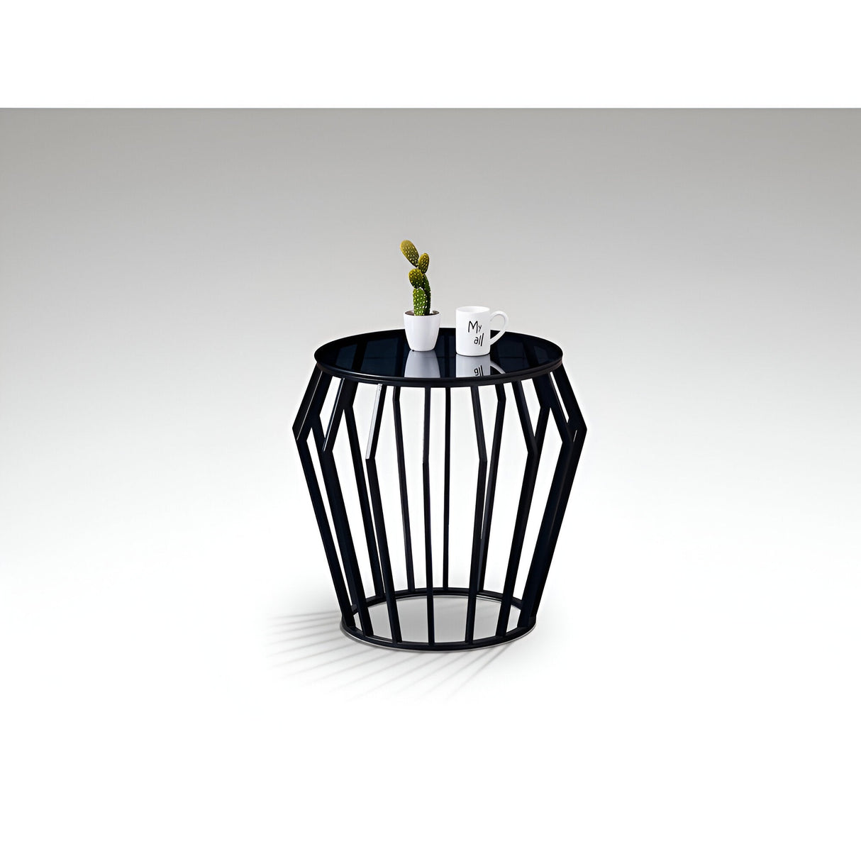 Ciros Small Stainless Steel & Glass Side Table - Matte Black