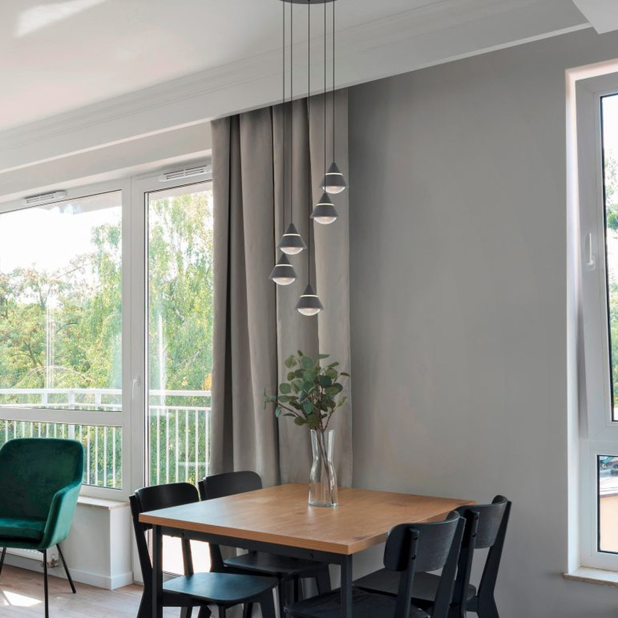 Romeo 5 Light LED Cone Chandelier – Matt Black