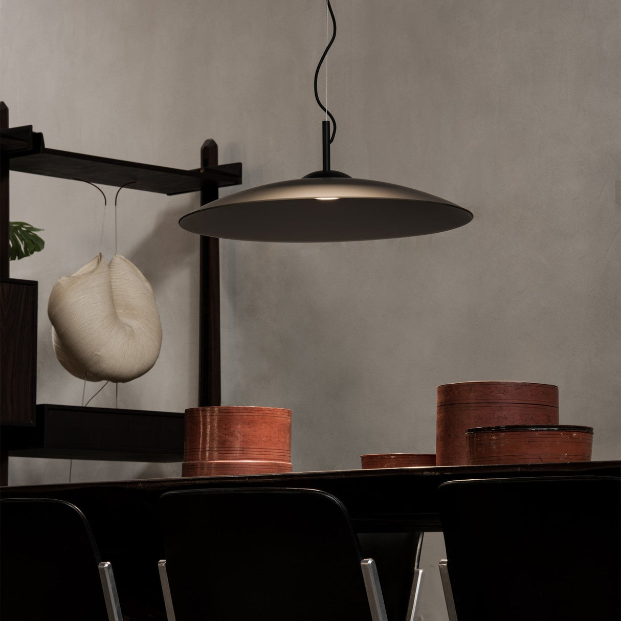 Eclipse Pendant Light - White & Clear Glass in situ
