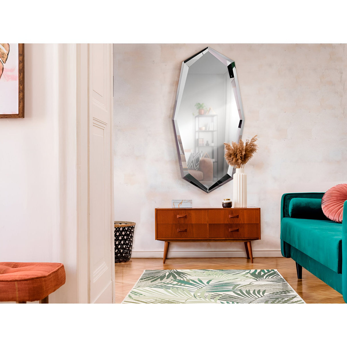 London Asymmetrical Steel Wall Mirror Silver - 180x90cm